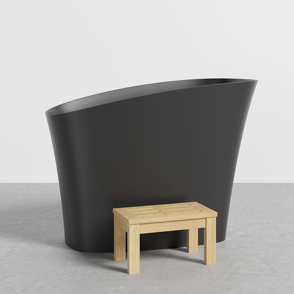1200mm Modern Oblique Deep Freestanding Matte Black Stone Resin Japanese Soaking Bath - 