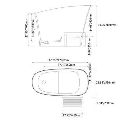 1200mm Modern Oblique Deep Freestanding Matte Black Stone Resin Japanese Soaking Bath - 