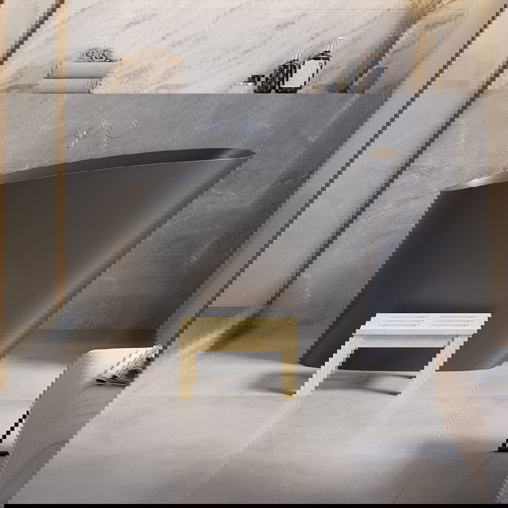 1200mm Modern Oblique Deep Freestanding Matte Black Stone Resin Japanese Soaking Bath - Homary