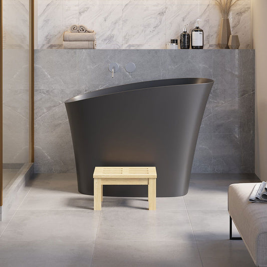1200mm Modern Oblique Deep Freestanding Matte Black Stone Resin Japanese Soaking Bath - Homary