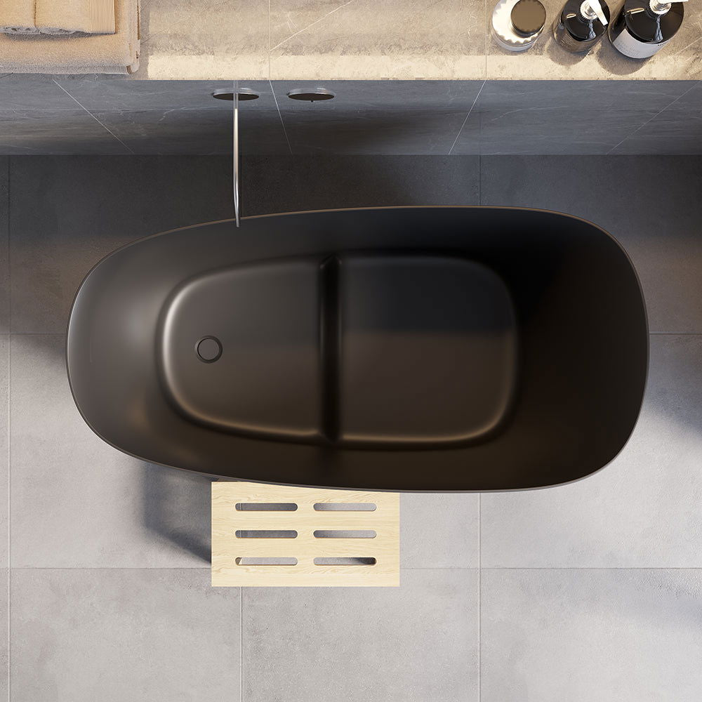 1200mm Modern Oblique Deep Freestanding Matte Black Stone Resin Japanese Soaking Bath - Homary