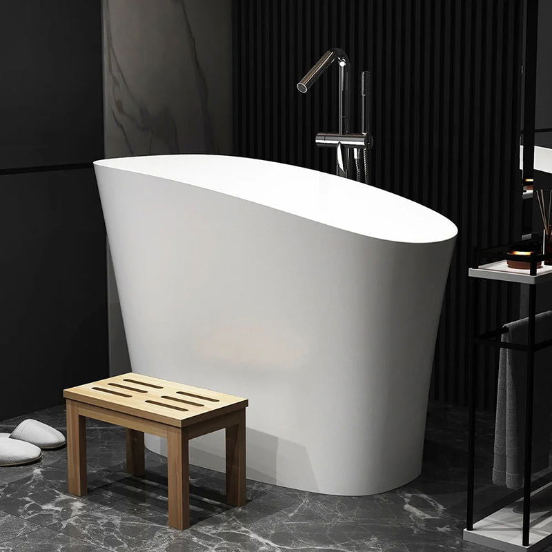 1200mm Modern Oblique Deep Freestanding Matte White Stone Resin Japanese Soaking Bath - Approved By Design
