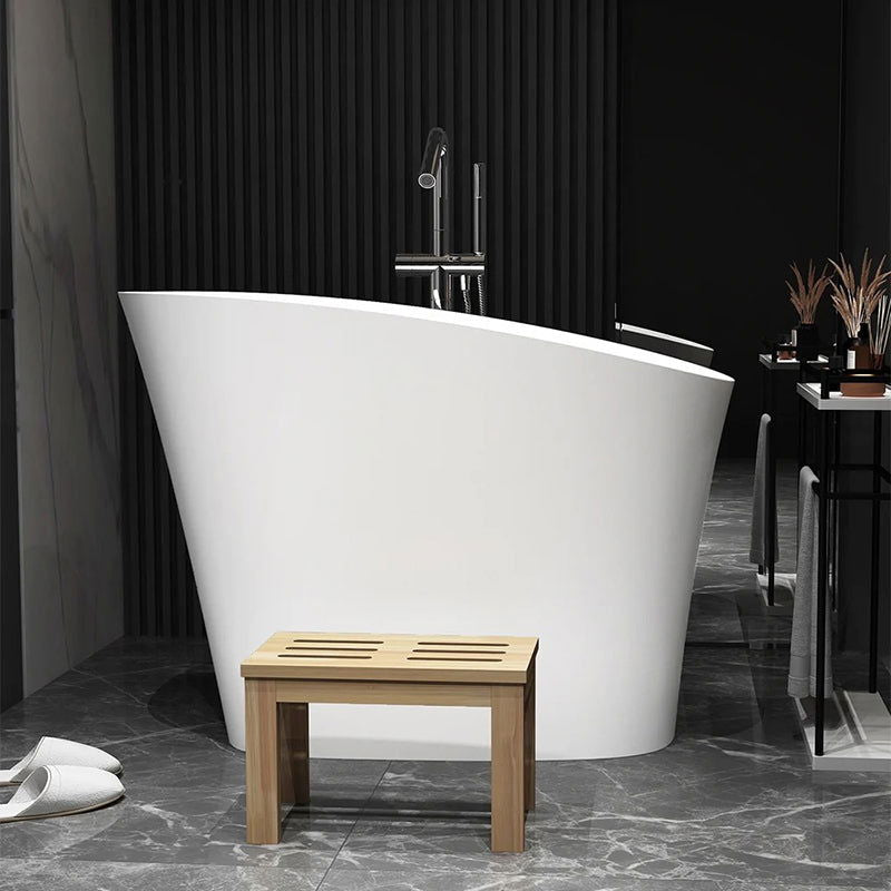 1200mm Modern Oblique Deep Freestanding Matte White Stone Resin Japanese Soaking Bath - Approved By Design
