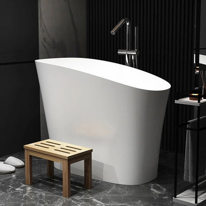 1200mm Modern Oblique Deep Freestanding Matte White Stone Resin Japanese Soaking Bath - Homary