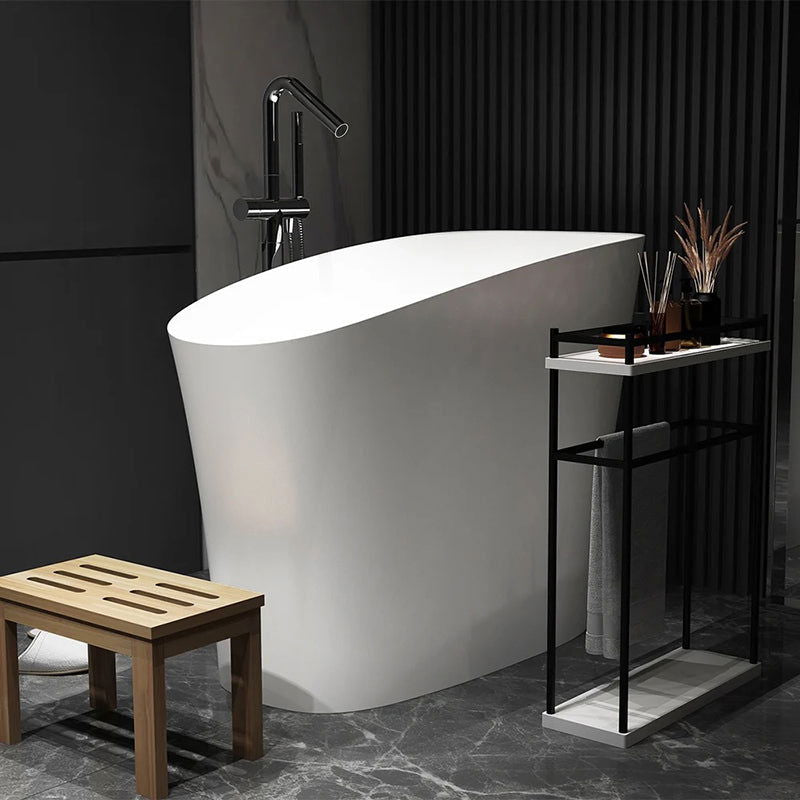 1200mm Modern Oblique Deep Freestanding Matte White Stone Resin Japanese Soaking Bath - Homary