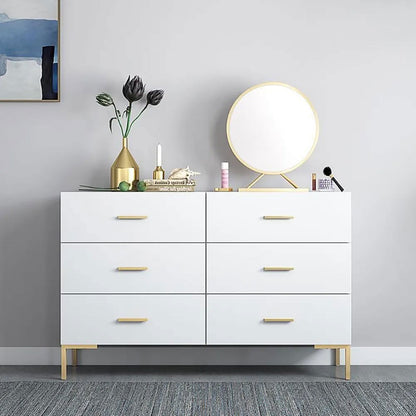1200mm Modern White Bedroom Dresser 6-Drawer Accent Cabinet in Gold - 