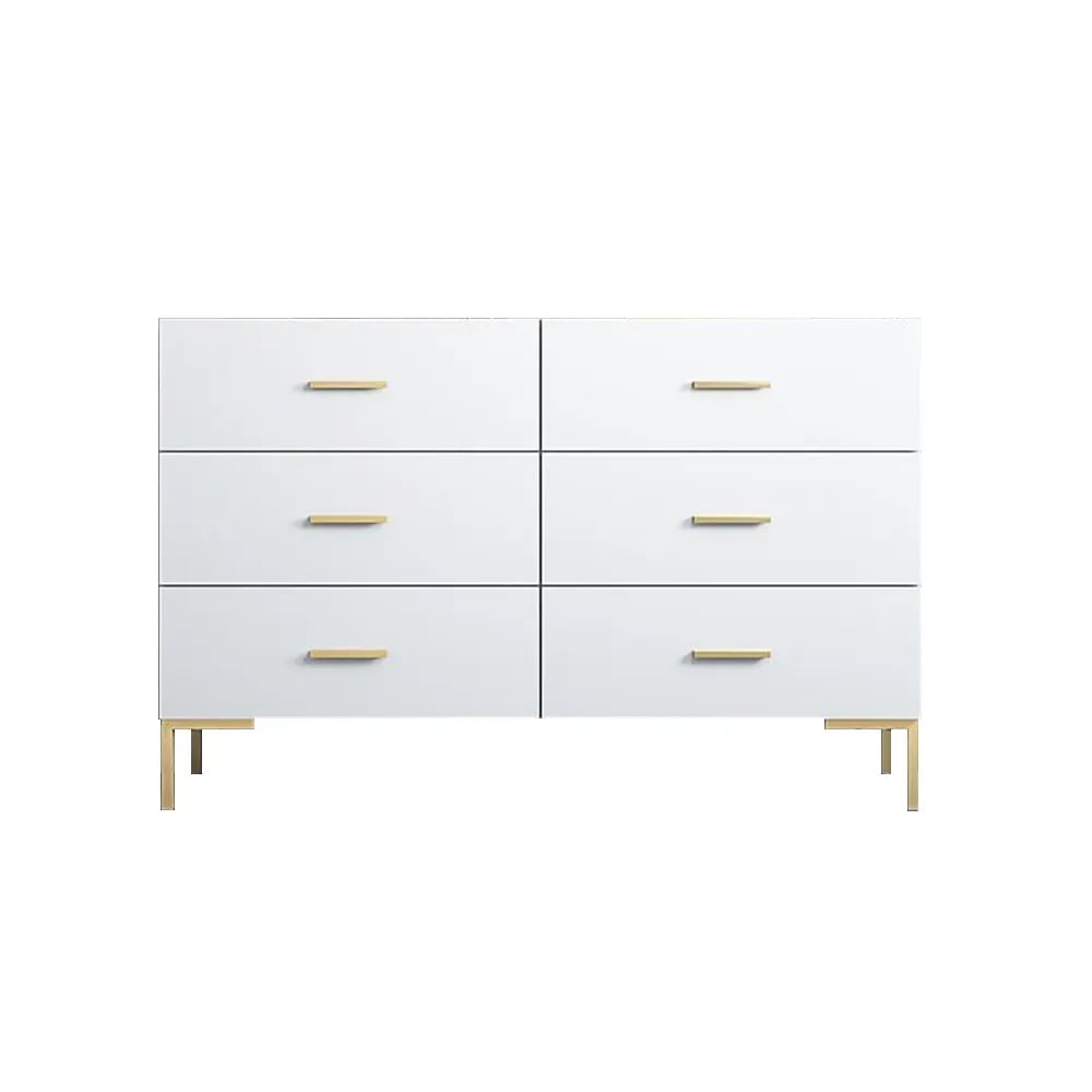 1200mm Modern White Bedroom Dresser 6-Drawer Accent Cabinet in Gold - 