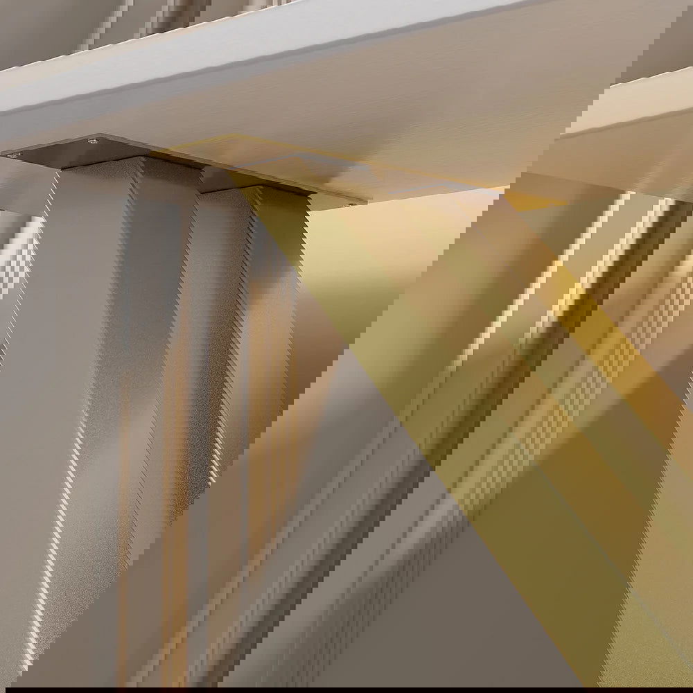 1200mm Narrow Rectangle White Console Table with Wooden Top and Gold Metal Base - 