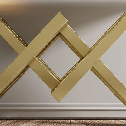 1200mm Narrow Rectangle White Console Table with Wooden Top and Gold Metal Base - 