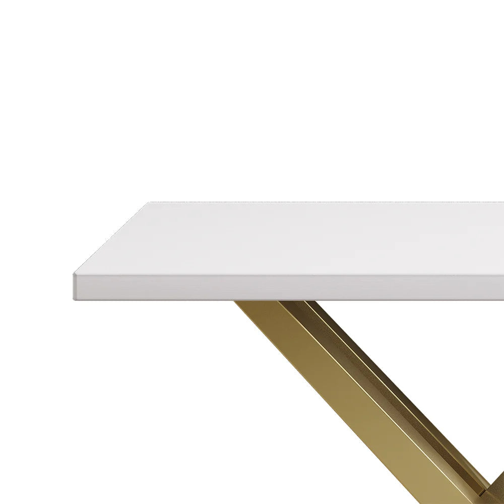 1200mm Narrow Rectangle White Console Table with Wooden Top and Gold Metal Base - 