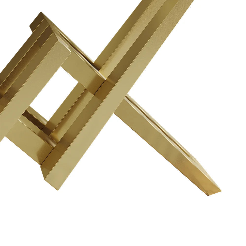 1200mm Narrow Rectangle White Console Table with Wooden Top and Gold Metal Base - 