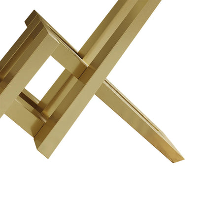 1200mm Narrow Rectangle White Console Table with Wooden Top and Gold Metal Base - 