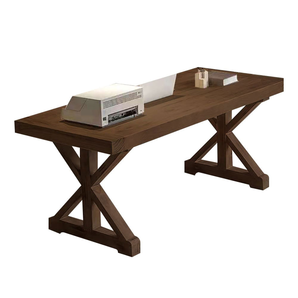 1200mm Rustic Farmhouse Wooden Office Desk in Walnut with Trestle - Homary