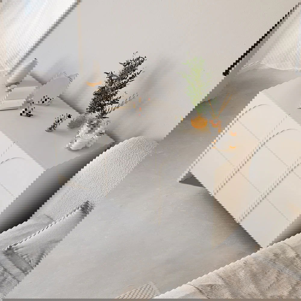 1350mm Japandi Cream White Dresser Nordic Arch Chest of 9 Drawers Storage Cabinet - 