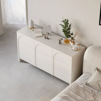1350mm Japandi Cream White Dresser Nordic Arch Chest of 9 Drawers Storage Cabinet - 