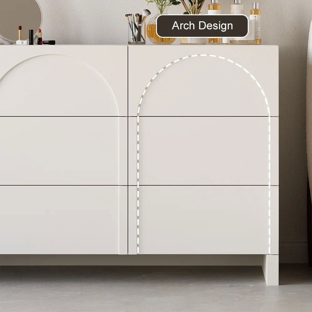 1350mm Japandi Cream White Dresser Nordic Arch Chest of 9 Drawers Storage Cabinet - 