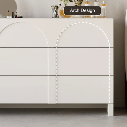 1350mm Japandi Cream White Dresser Nordic Arch Chest of 9 Drawers Storage Cabinet - 
