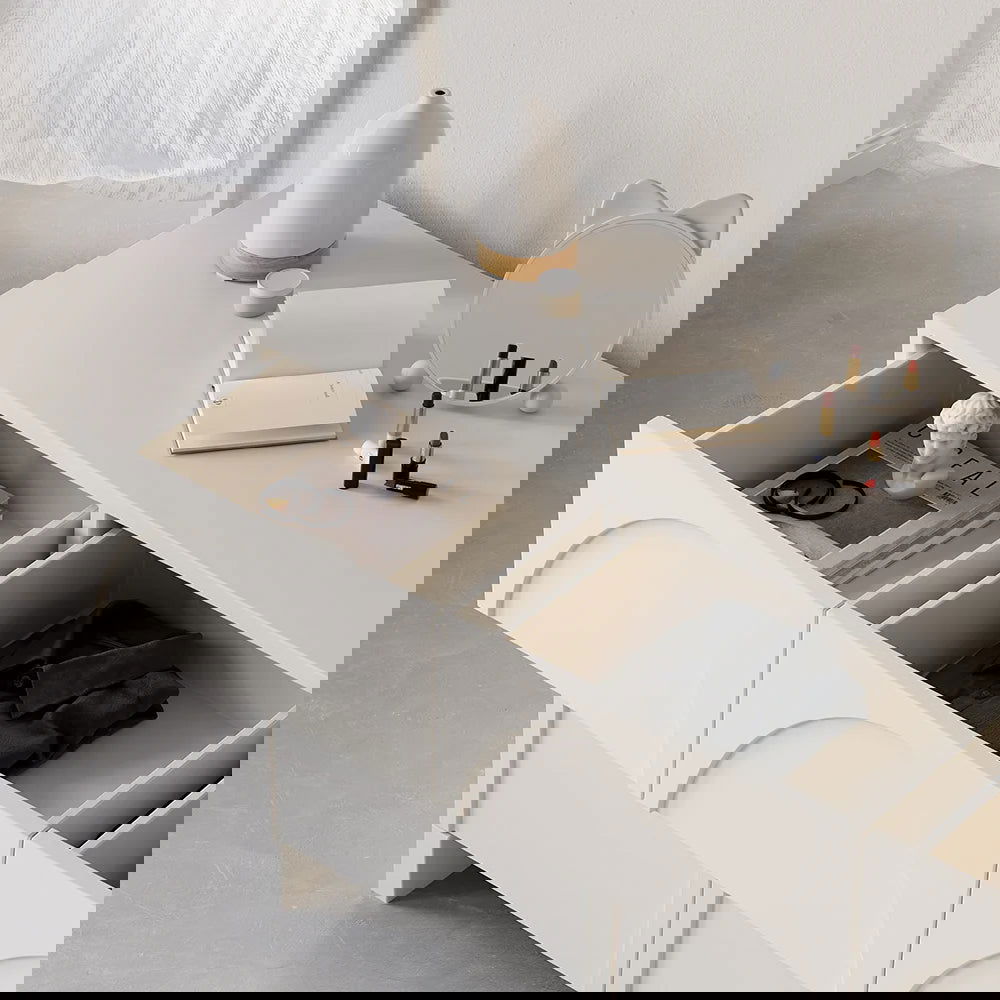 1350mm Japandi Cream White Dresser Nordic Arch Chest of 9 Drawers Storage Cabinet - 