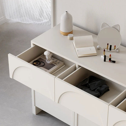1350mm Japandi Cream White Dresser Nordic Arch Chest of 9 Drawers Storage Cabinet - 