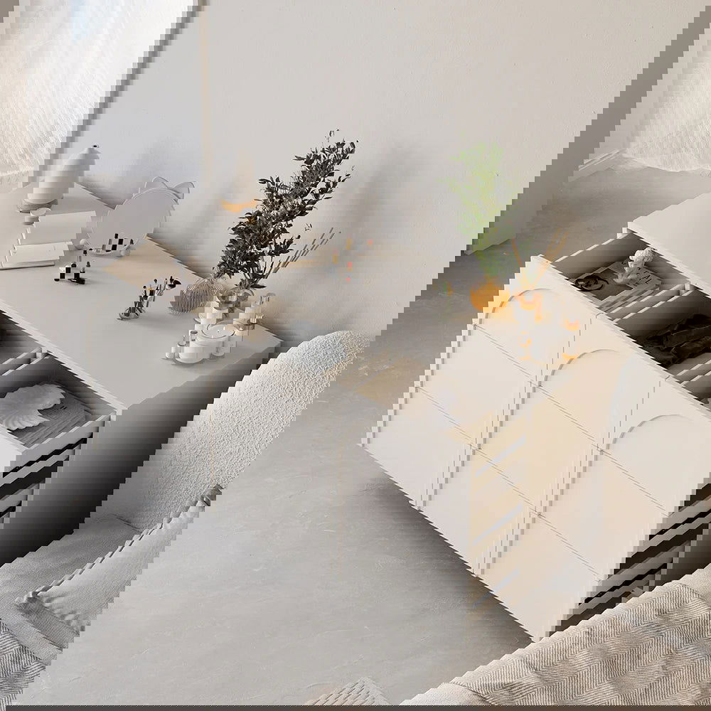 1350mm Japandi Cream White Dresser Nordic Arch Chest of 9 Drawers Storage Cabinet - 