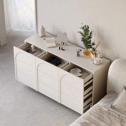 1350mm Japandi Cream White Dresser Nordic Arch Chest of 9 Drawers Storage Cabinet - 