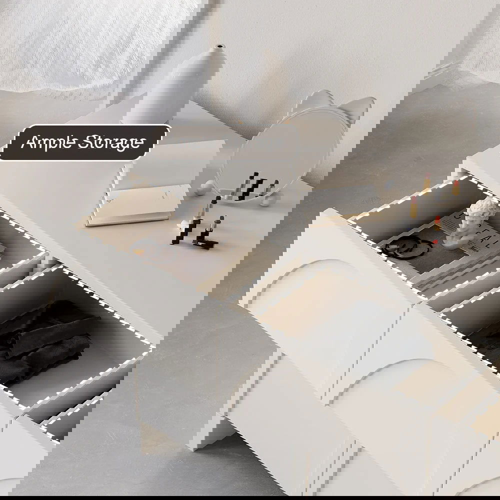 1350mm Japandi Cream White Dresser Nordic Arch Chest of 9 Drawers Storage Cabinet - 