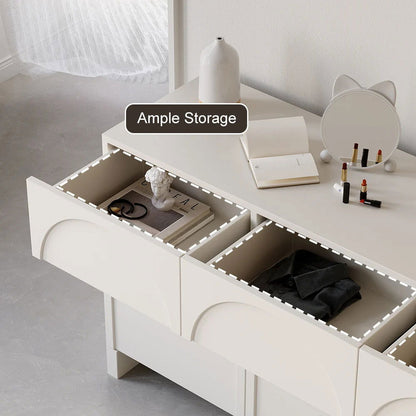 1350mm Japandi Cream White Dresser Nordic Arch Chest of 9 Drawers Storage Cabinet - 