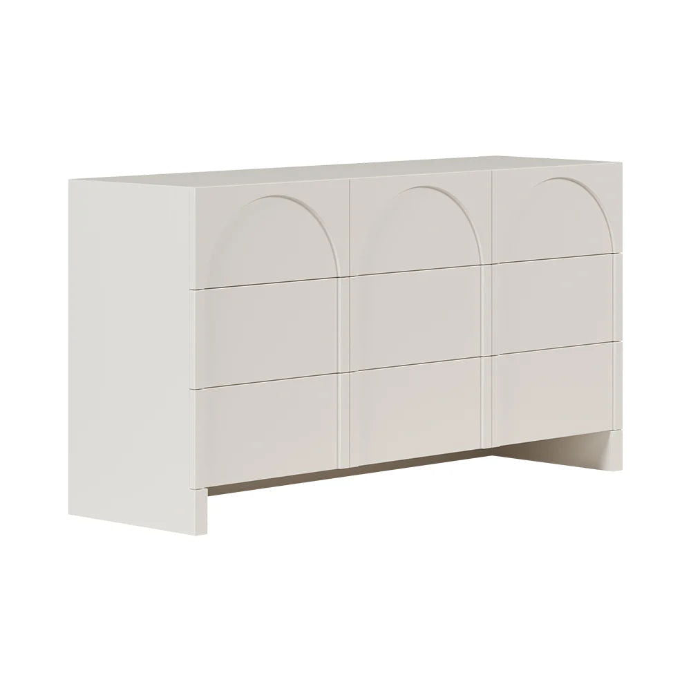 1350mm Japandi Cream White Dresser Nordic Arch Chest of 9 Drawers Storage Cabinet - 