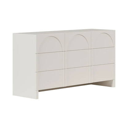 1350mm Japandi Cream White Dresser Nordic Arch Chest of 9 Drawers Storage Cabinet - 