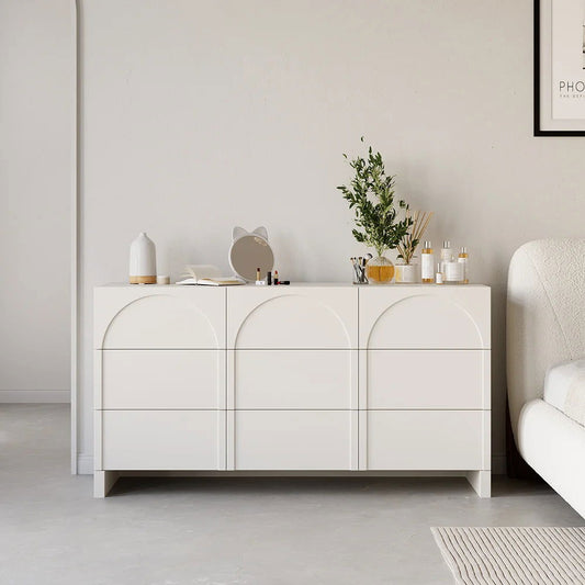 1350mm Japandi Cream White Dresser Nordic Arch Chest of 9 Drawers Storage Cabinet - Homary