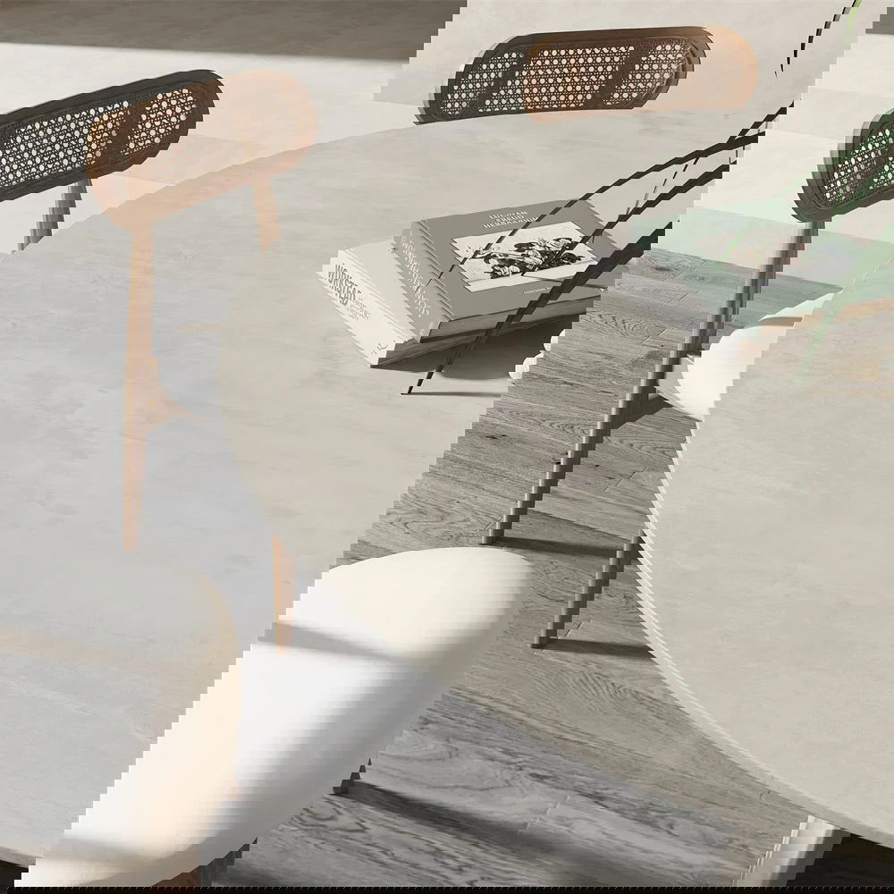 1350mm Modern Round Dining Table & 6 Modern Upholstered Light Grey Velvet Dining Chairs - Homary