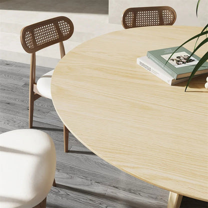 1350mm Modern Round Dining Table & 6 Modern Upholstered Light Grey Velvet Dining Chairs - Homary