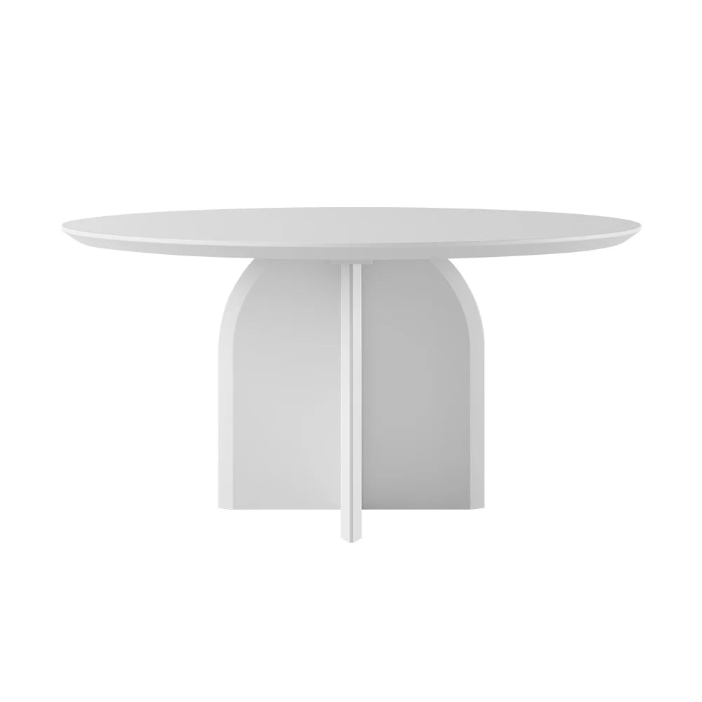 1350mm Modern Round Dining Table for 6 White Solid Wood Tabletop Pedestal Base - 