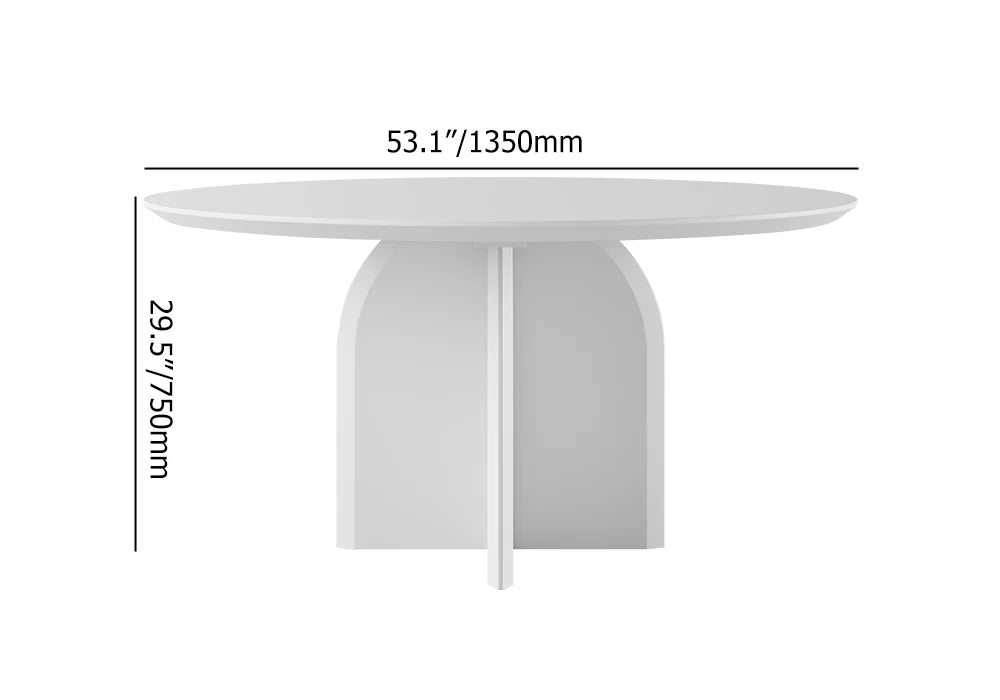 1350mm Modern Round Dining Table for 6 White Solid Wood Tabletop Pedestal Base - 