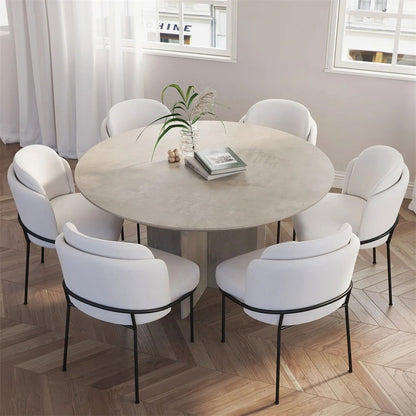 1350mm Modern Small Round Dining Table for 6 Gray Solid Wood Tabletop Pedestal Base - 