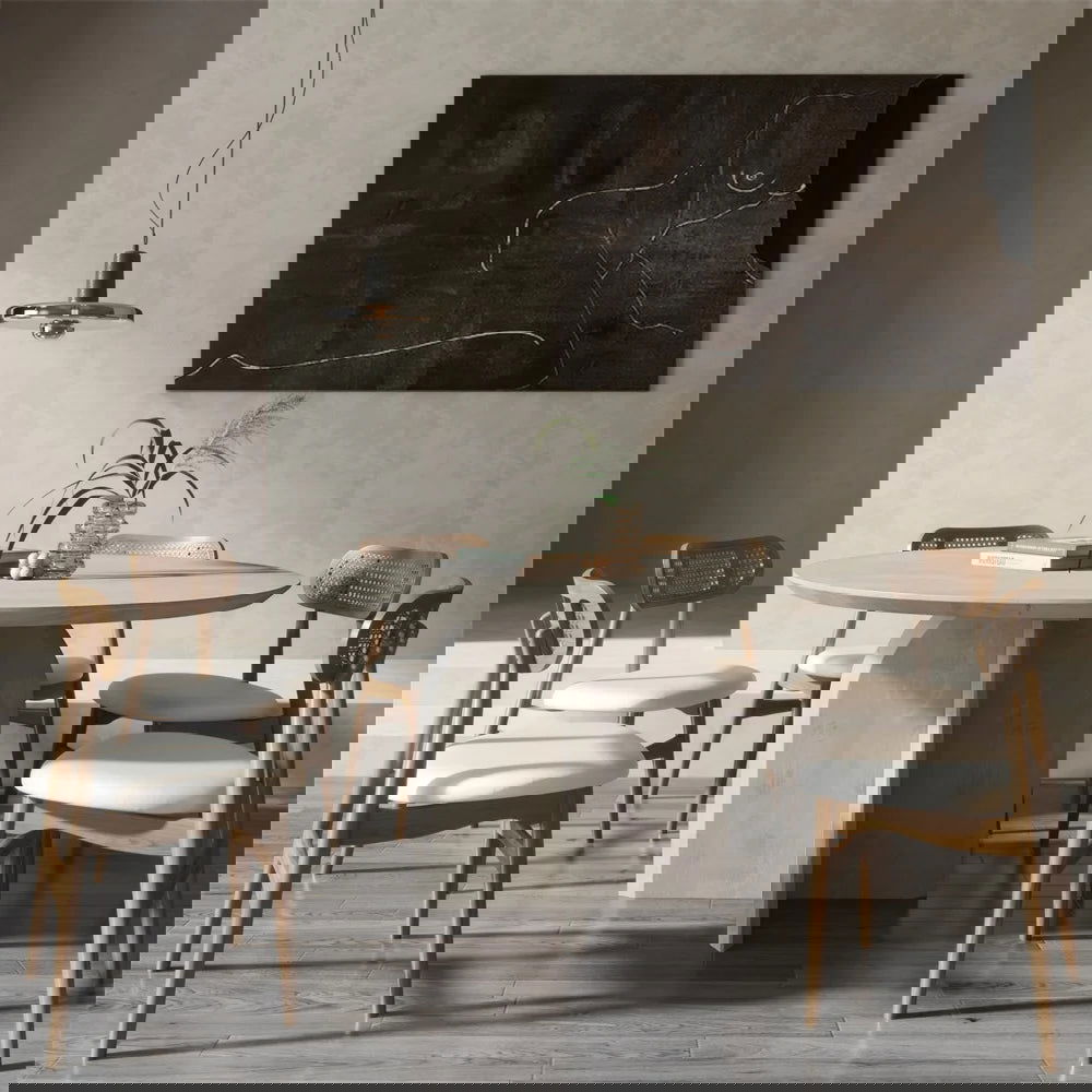 1350mm Modern Small Round Dining Table for 6 Gray Solid Wood Tabletop Pedestal Base - 