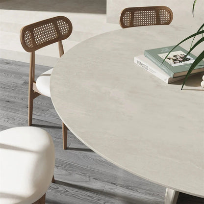 1350mm Modern Small Round Dining Table for 6 Gray Solid Wood Tabletop Pedestal Base - 