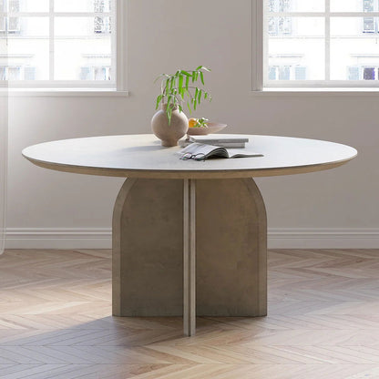 1350mm Modern Small Round Dining Table for 6 Gray Solid Wood Tabletop Pedestal Base - Homary