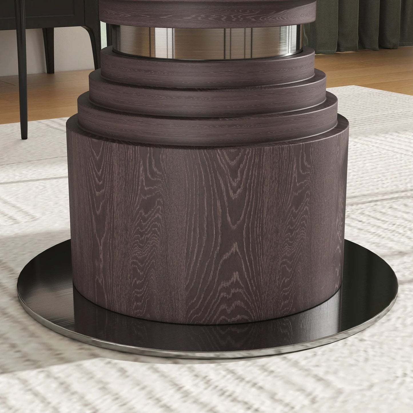 1360mm Grey Faux Marble Round Dining Table with Solid Wood Pedestal - 