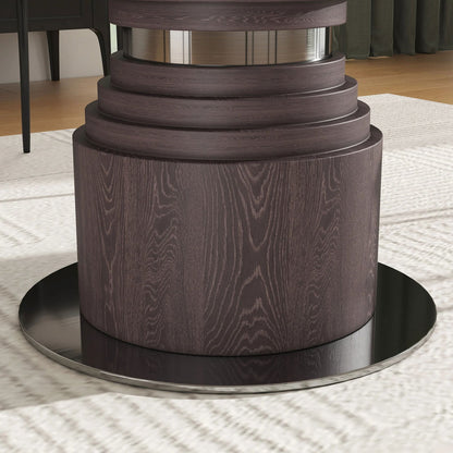 1360mm Grey Faux Marble Round Dining Table with Solid Wood Pedestal - 