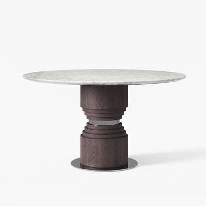 1360mm Grey Faux Marble Round Dining Table with Solid Wood Pedestal - 