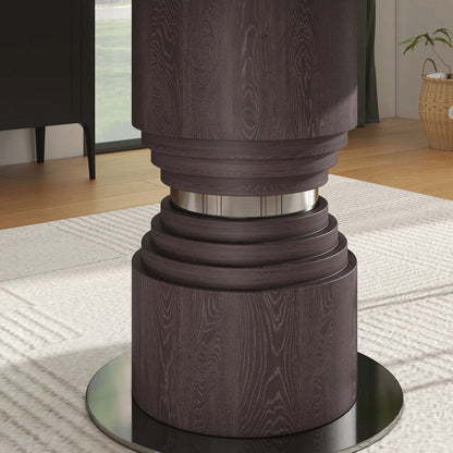 1360mm Grey Faux Marble Round Dining Table with Solid Wood Pedestal - 