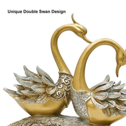 14.2" Gold Modern Simulation Couple Swan Sculpture Art Ornament Home Table Statue Decor - 