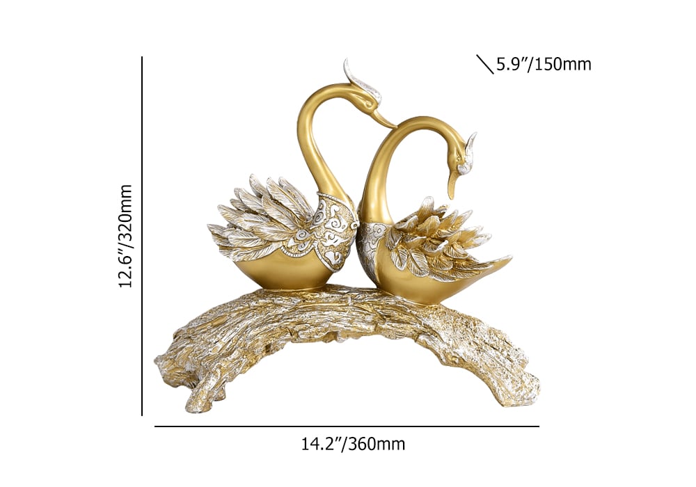 14.2" Gold Modern Simulation Couple Swan Sculpture Art Ornament Home Table Statue Decor - 