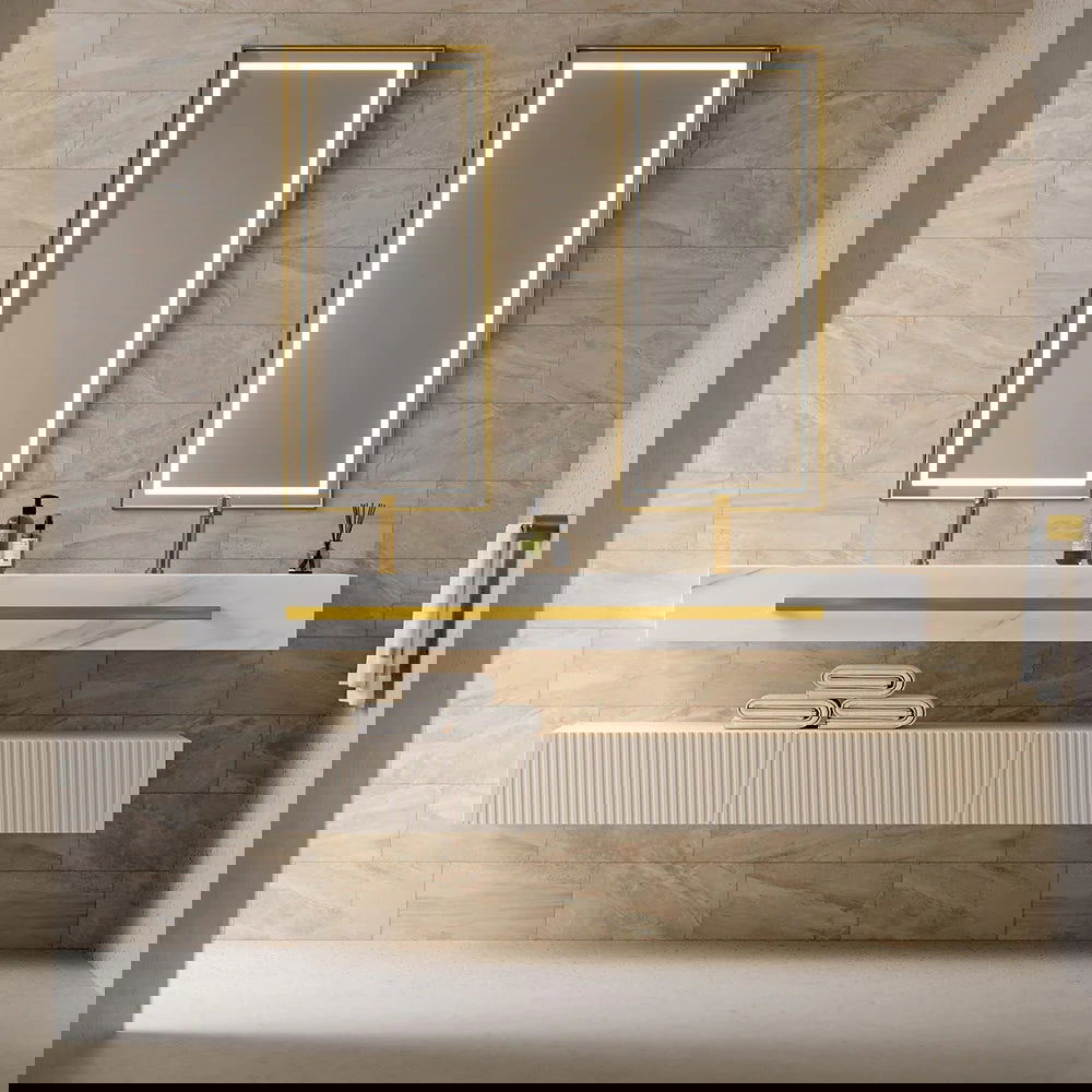 1400mm White Wall Mounted Double Basin Bathroom Vanity with 3 Drawers Faux Marble Top - 