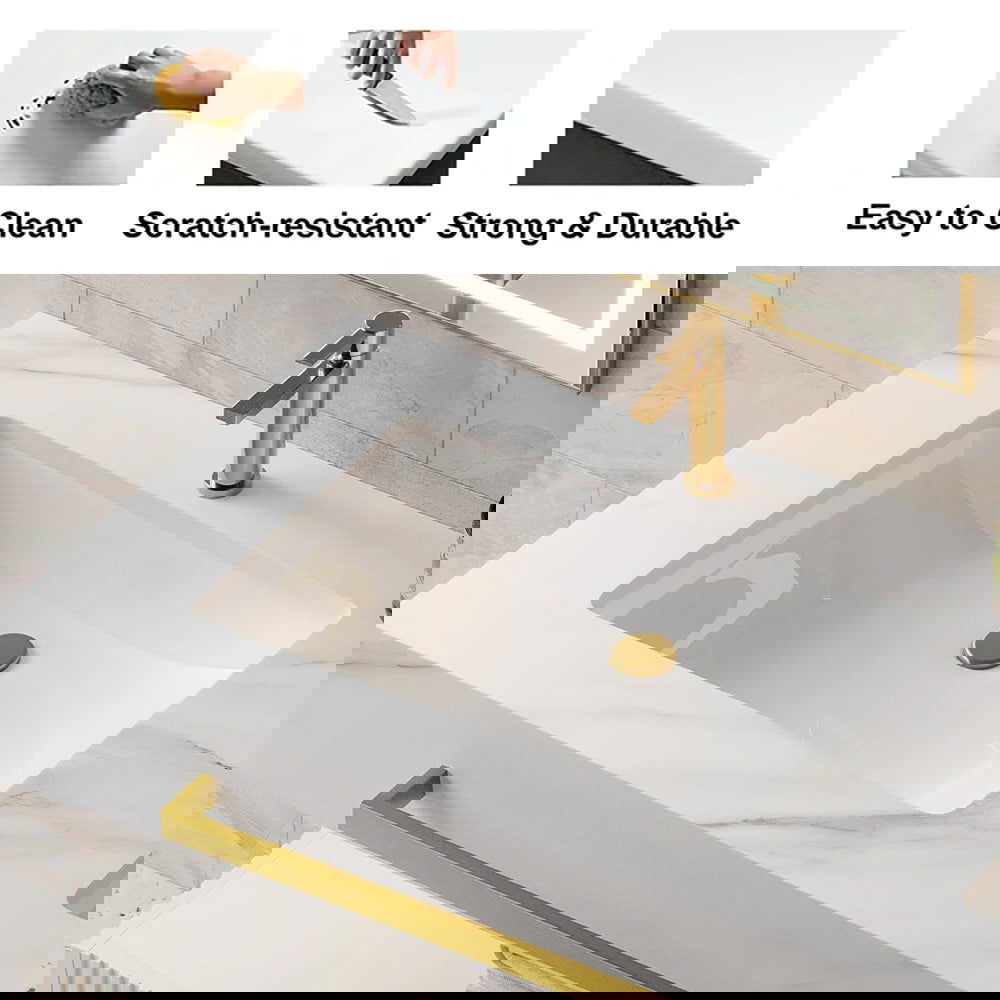 1400mm White Wall Mounted Double Basin Bathroom Vanity with 3 Drawers Faux Marble Top - 