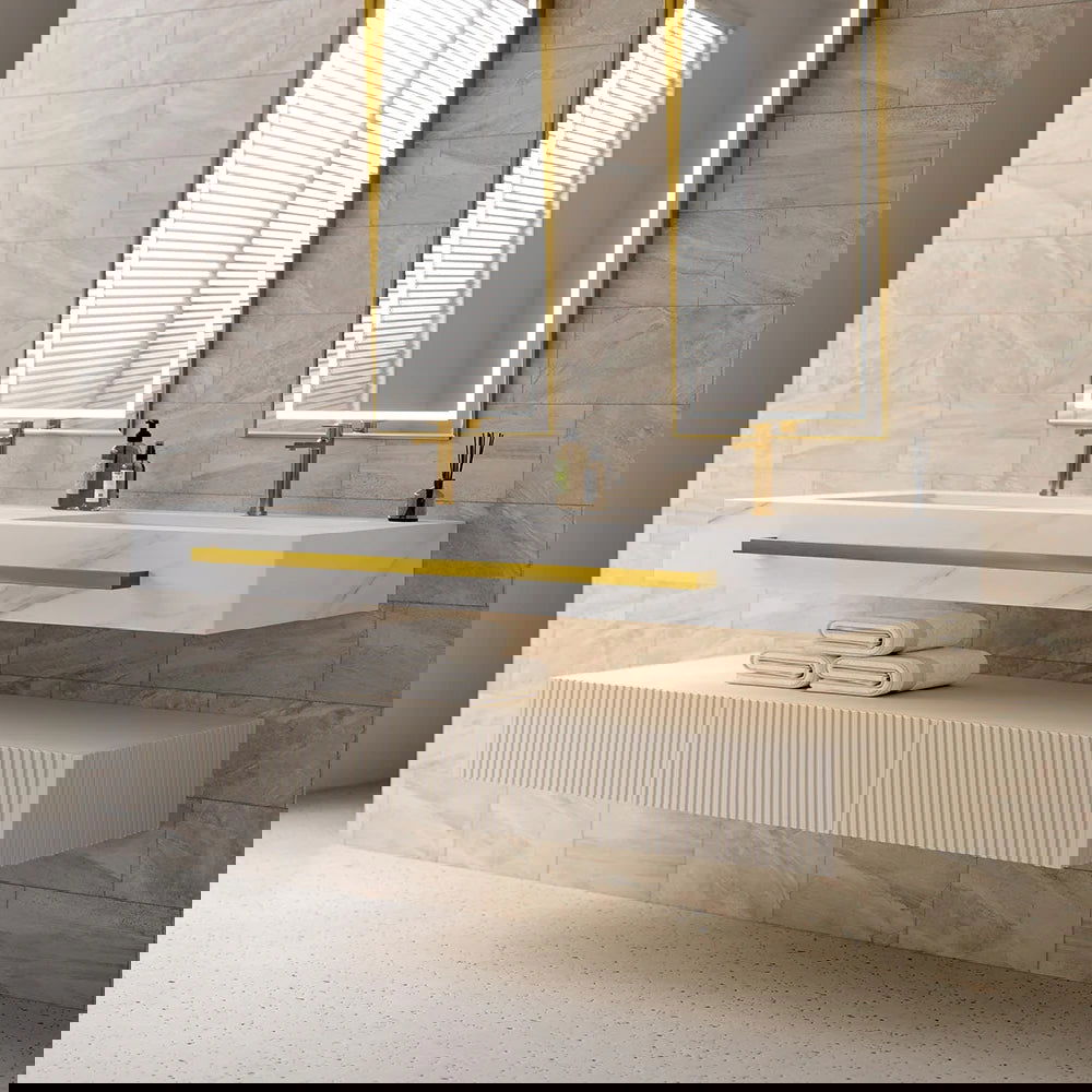 1400mm White Wall Mounted Double Basin Bathroom Vanity with 3 Drawers Faux Marble Top - 