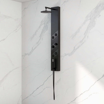 140mm Black Rainfall Shower Panel with Handheld Shower Adjustable Showerhead & Body Jets - 