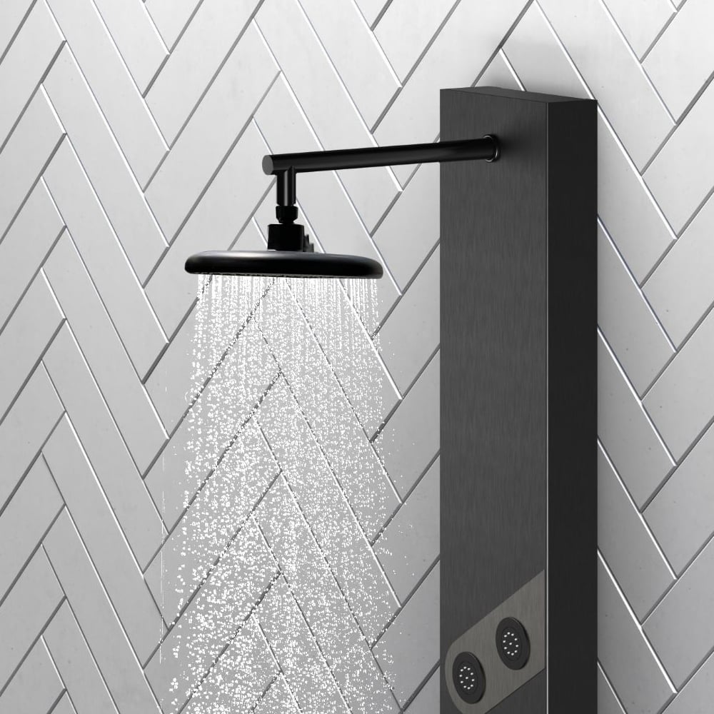 140mm Black Rainfall Shower Panel with Handheld Shower Adjustable Showerhead & Body Jets - 