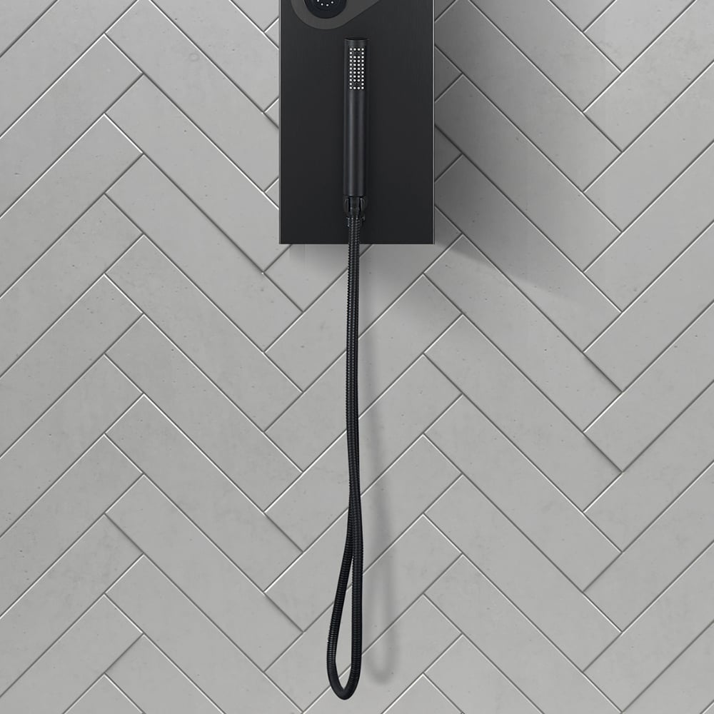 140mm Black Rainfall Shower Panel with Handheld Shower Adjustable Showerhead & Body Jets - 